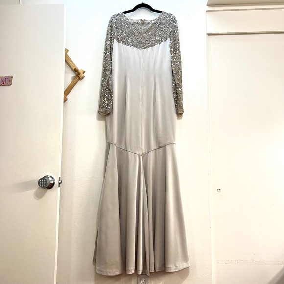 Theia Embellished Long Sleeve Satin Gown - Picture 6 of 10